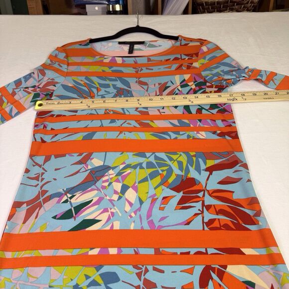 BCBGMaxAzria Colorful Striped Tropical 3/4 sleeve Shift Dress size XS Vacation - Picture 9 of 16